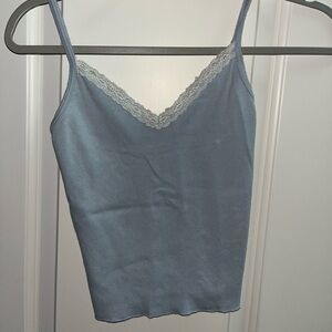 JOHN GALT blue tank with lace trim
